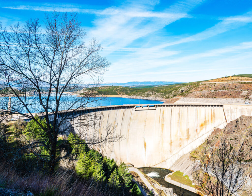 beautiful scenery of el atazar reservoir in madrid spain under a blue sky